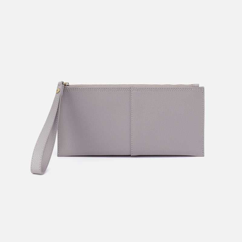 Vida Large Pouch In Micro Pebbled Leather - Morning Dove Grey