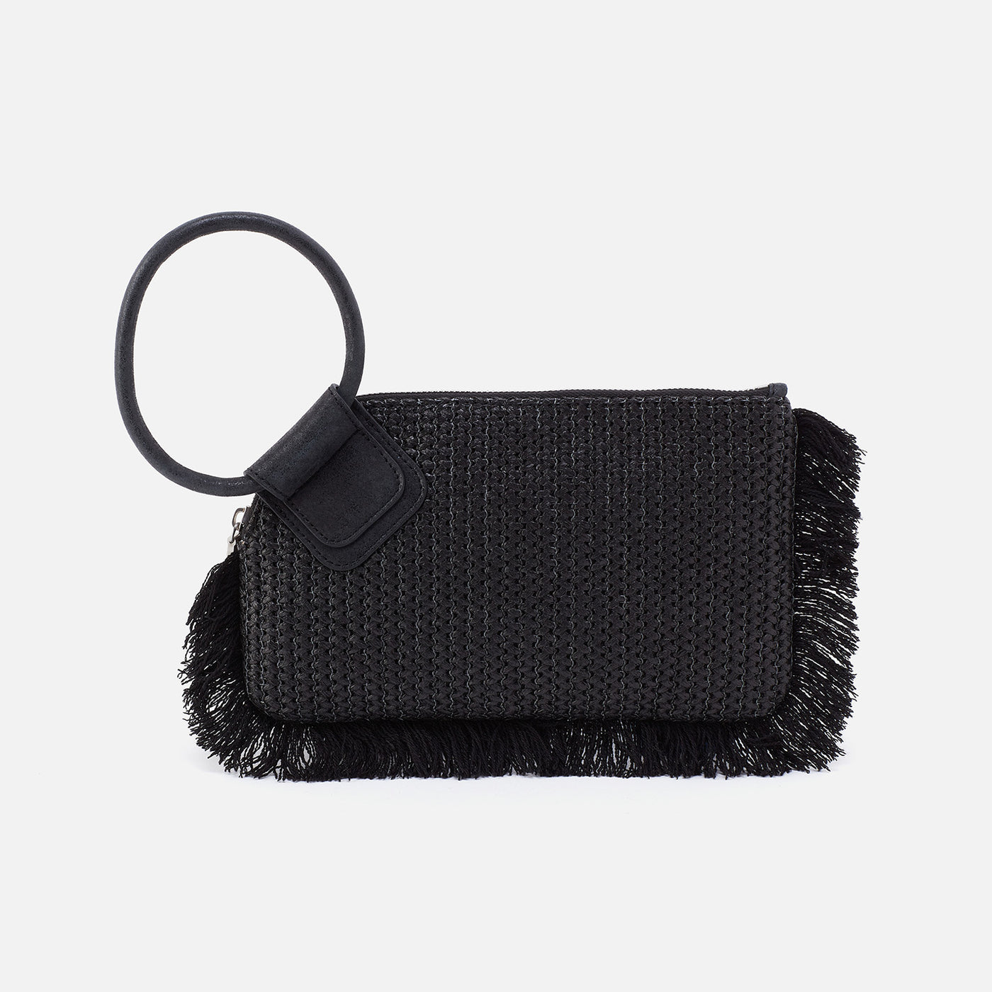 Sable Wristlet in Raffia With Leather Trim - Black