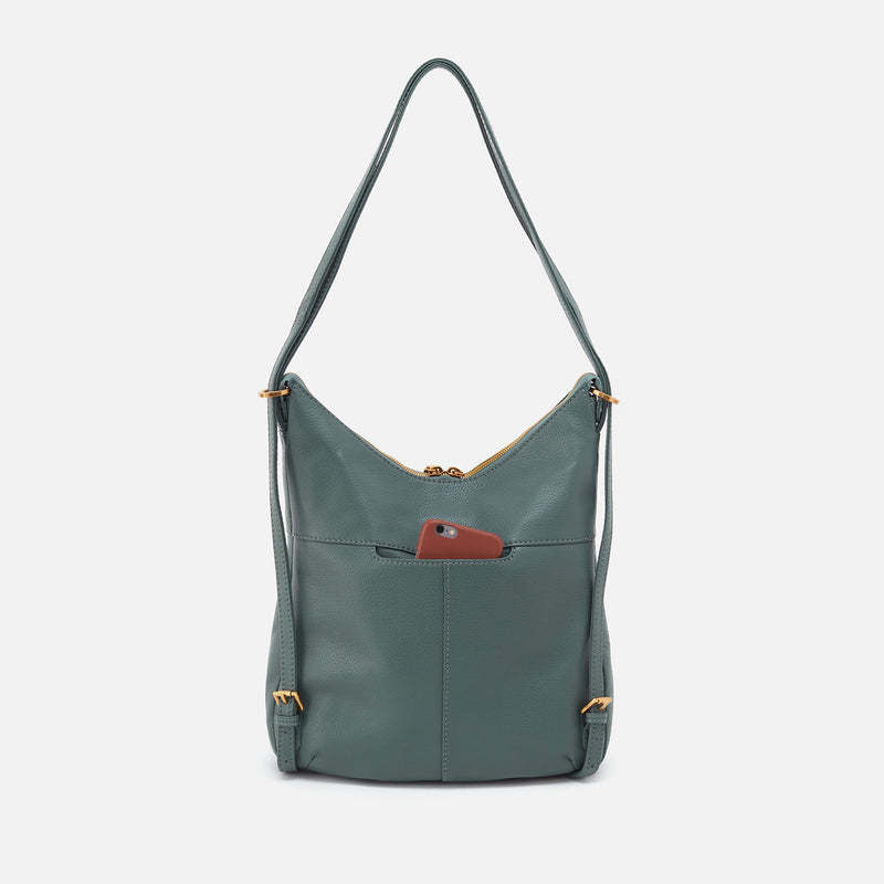 Merrin Convertible Backpack in Pebbled Leather - Sage Leaf