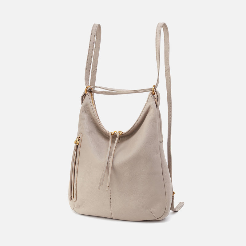 Merrin Convertible Backpack in Pebbled Leather - Taupe