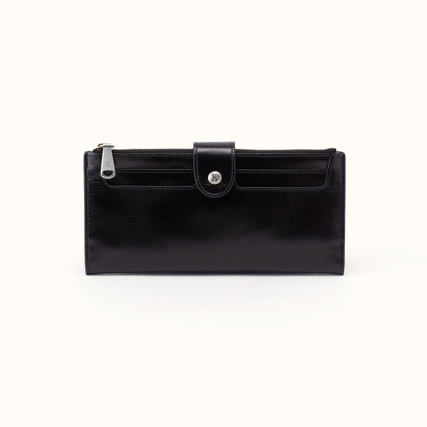 Dunn Continental Wallet In Polished Leather - Black – HOBO