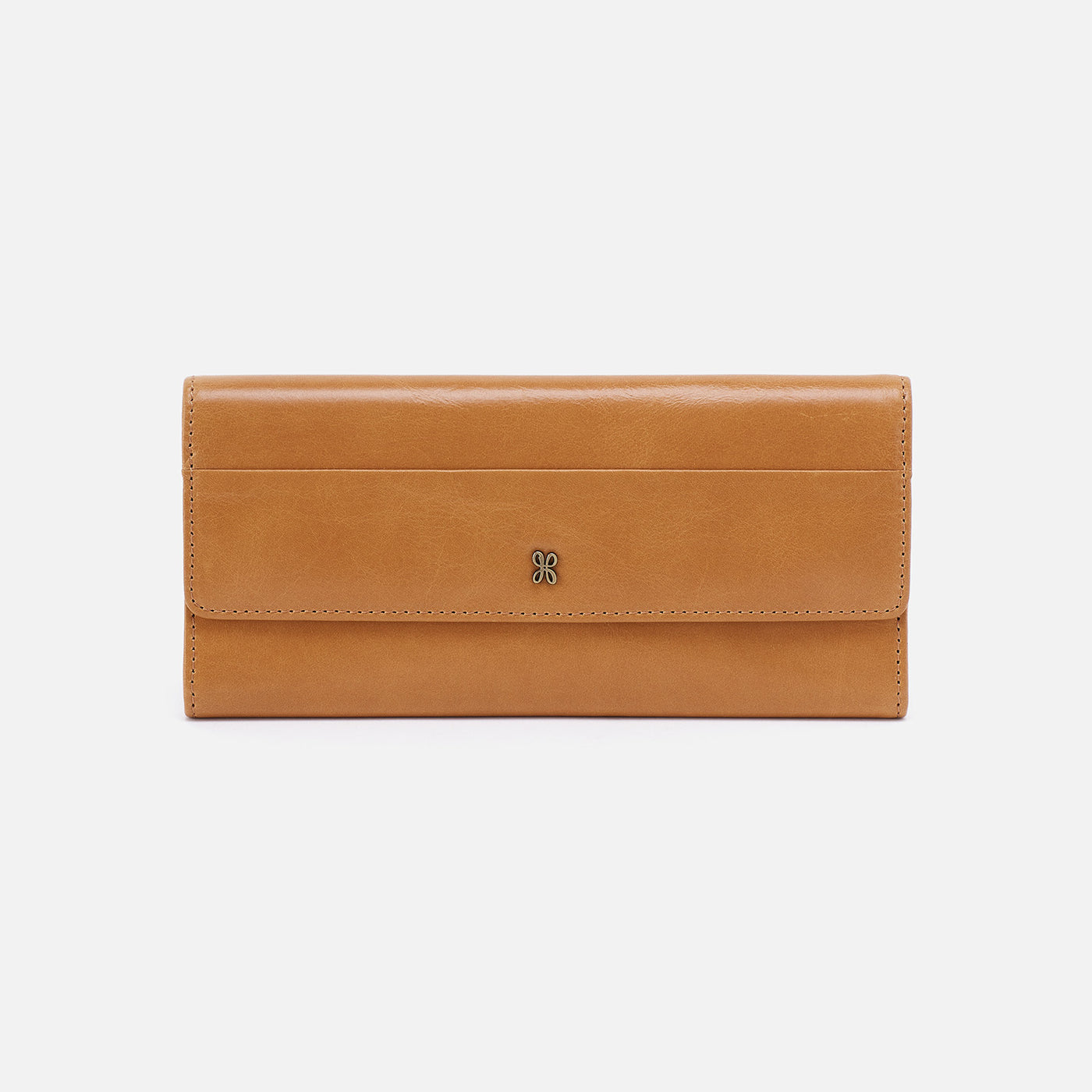 Jill Large Trifold Wallet in Polished Leather - Natural