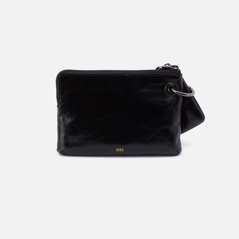 Keeper Pouch Wristlet In Polished Leather - Black