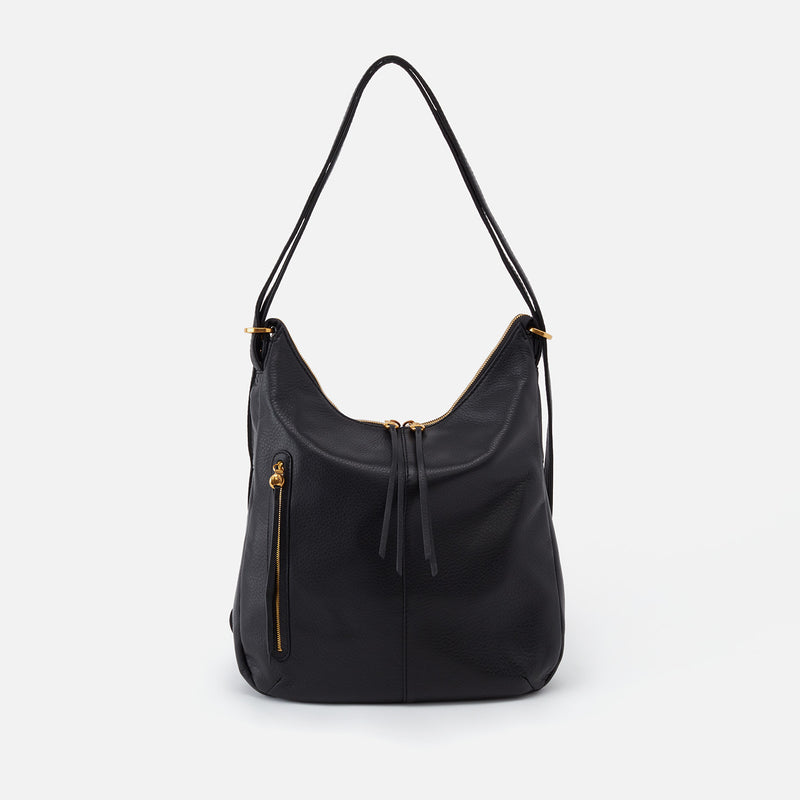 Merrin Convertible Backpack In Pebbled Leather - Black