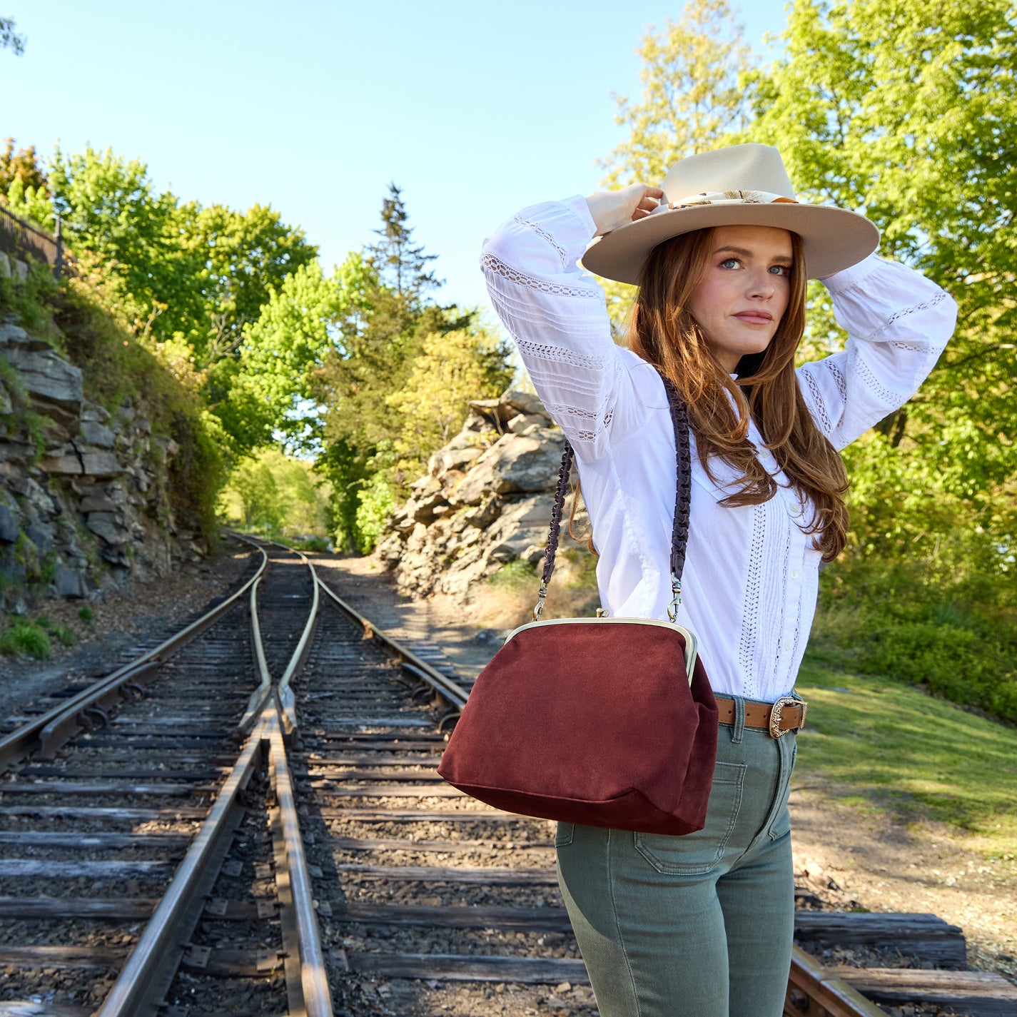 Alba Frame Large Shoulder in Suede Leather - Chocolate – HOBO