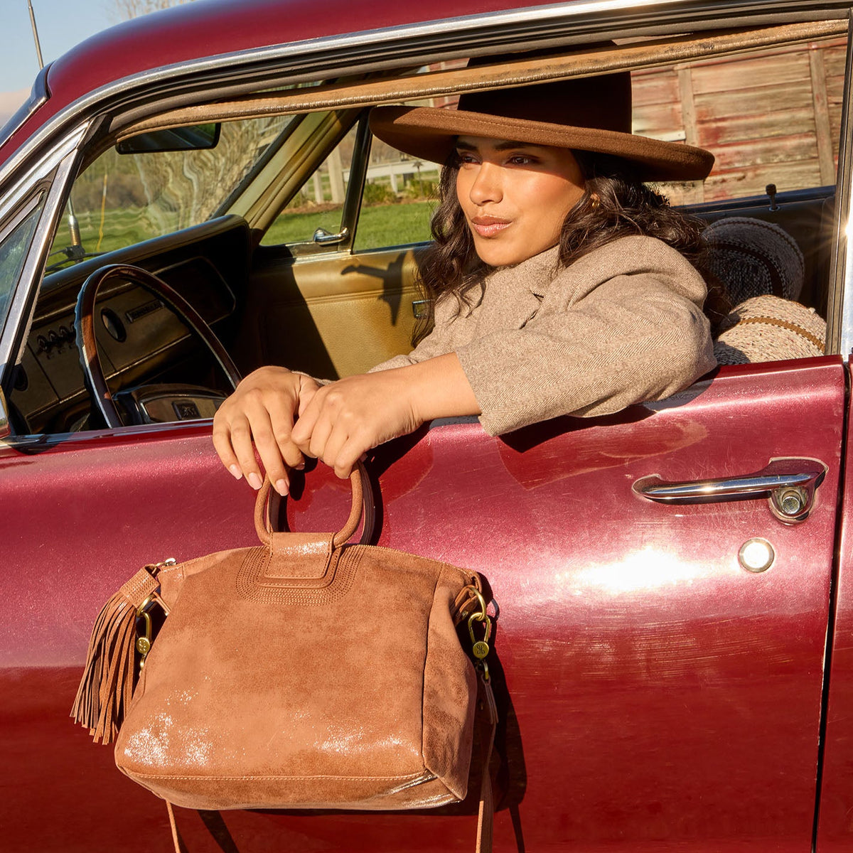 Sheila Medium Satchel in Buffed Leather - Burnished Saddle