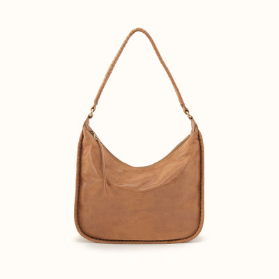 Mia Crescent Large Hobo In Buffed Leather - Whiskey