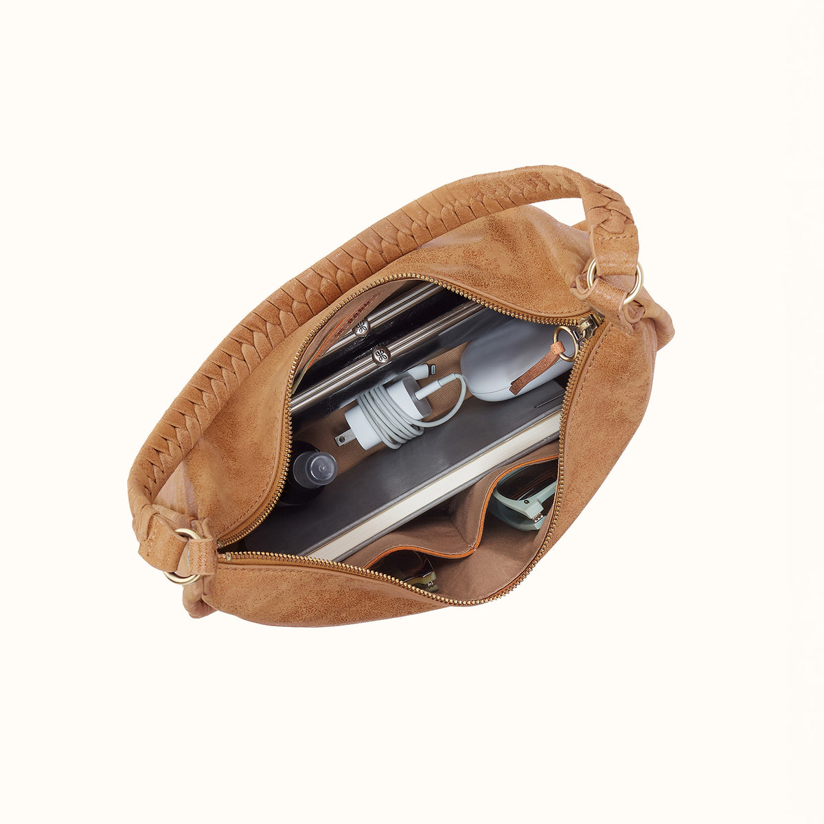 Mia Crescent Large Hobo In Buffed Leather