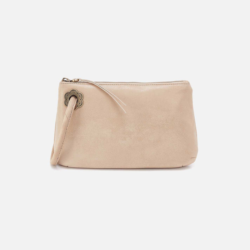 Daisy Daze Large Wristlet in Buffed Leather - Frosted Pearl