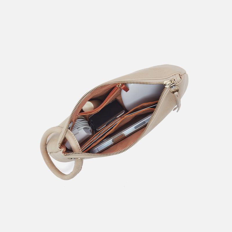 Daisy Daze Large Wristlet in Buffed Leather - Frosted Pearl