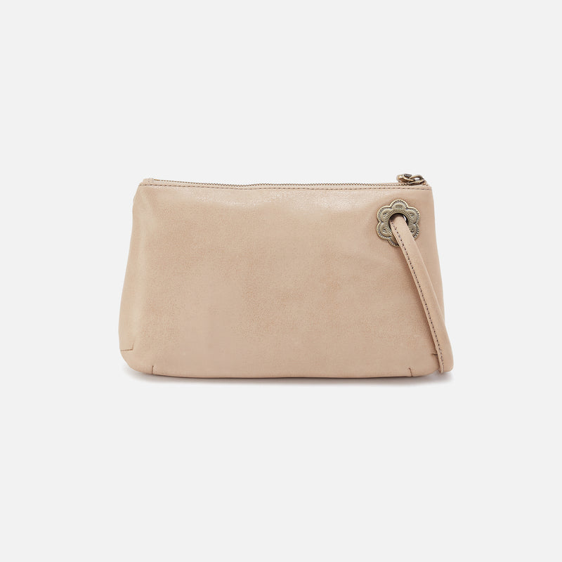 Daisy Daze Large Wristlet in Buffed Leather - Frosted Pearl