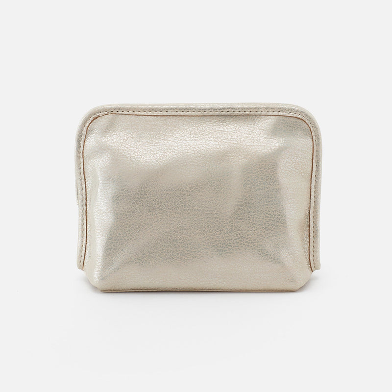 Beauty Cosmetic Pouch in Metallic Leather - Pearled Silver
