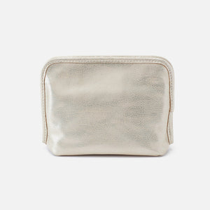 Beauty Cosmetic Pouch in Metallic Leather - Pearled Silver