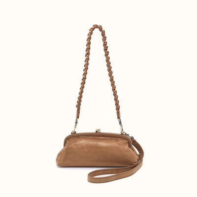 Alba Frame Small Shoulder In Metallic Leather - Honey Gold