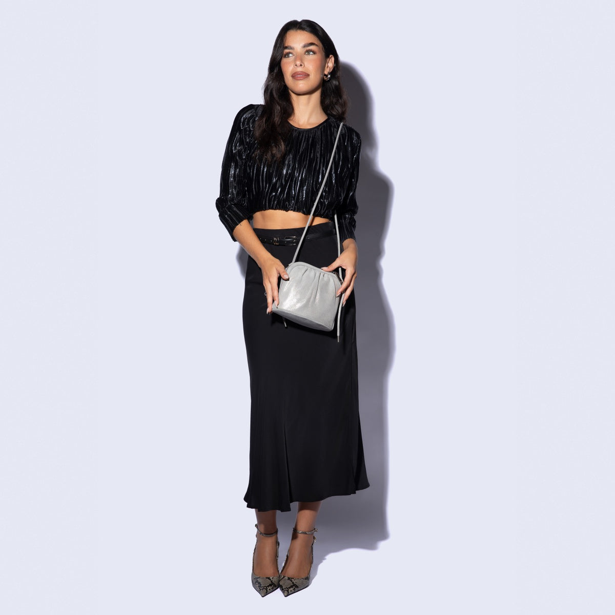 Isabelle Crossbody In Metallic Leather - Smoke Shimmer