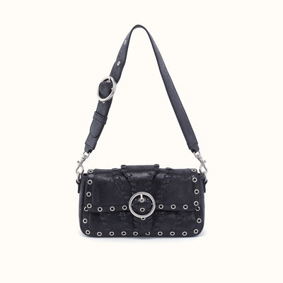 Charlie Baguette Bag In Buffed Leather - Black