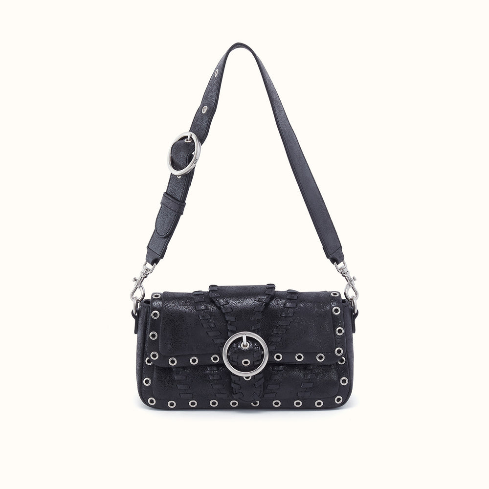 Charlie Baguette Bag In Buffed Leather - Black