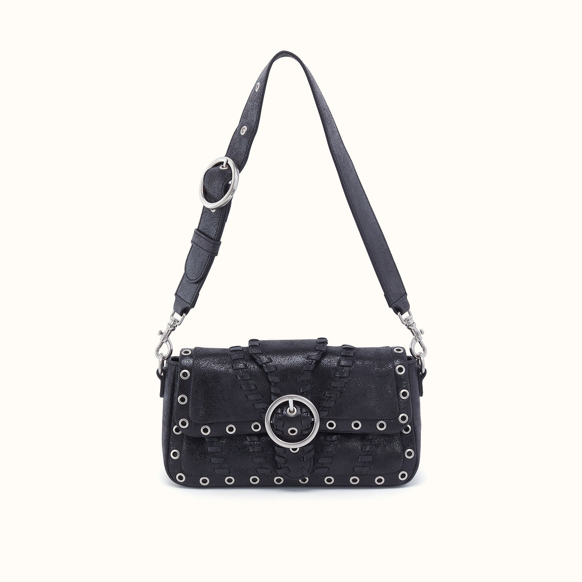 Charlie Baguette Bag In Buffed Leather - Black