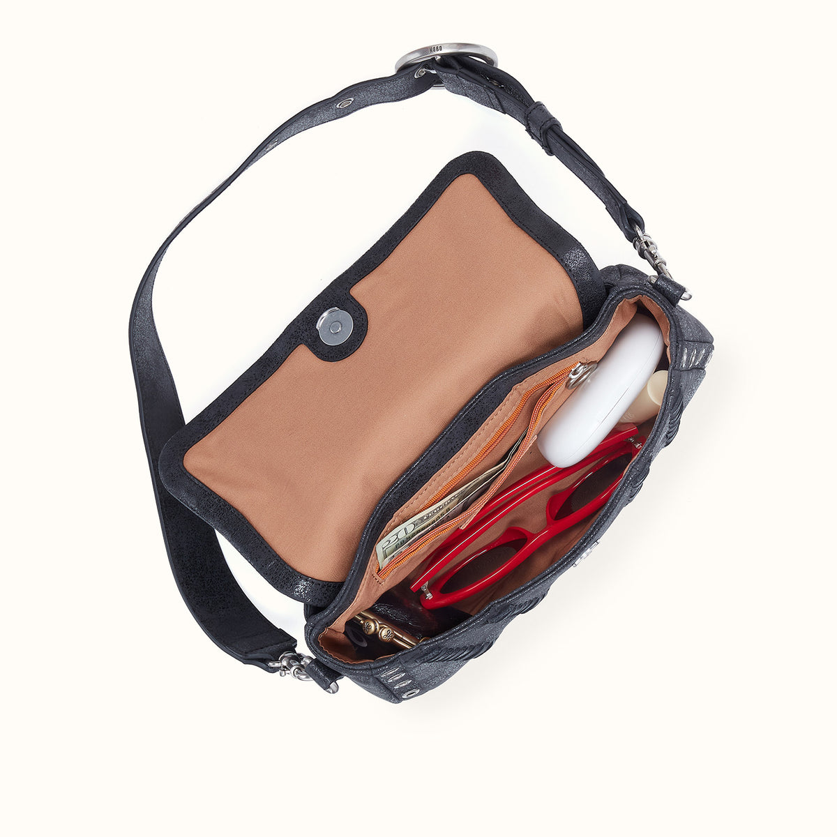 Charlie Baguette Bag In Buffed Leather - Black