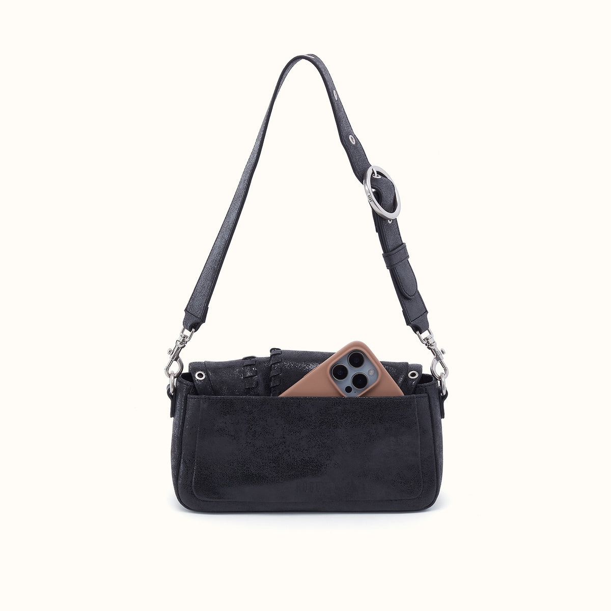 Charlie Baguette Bag In Buffed Leather - Black