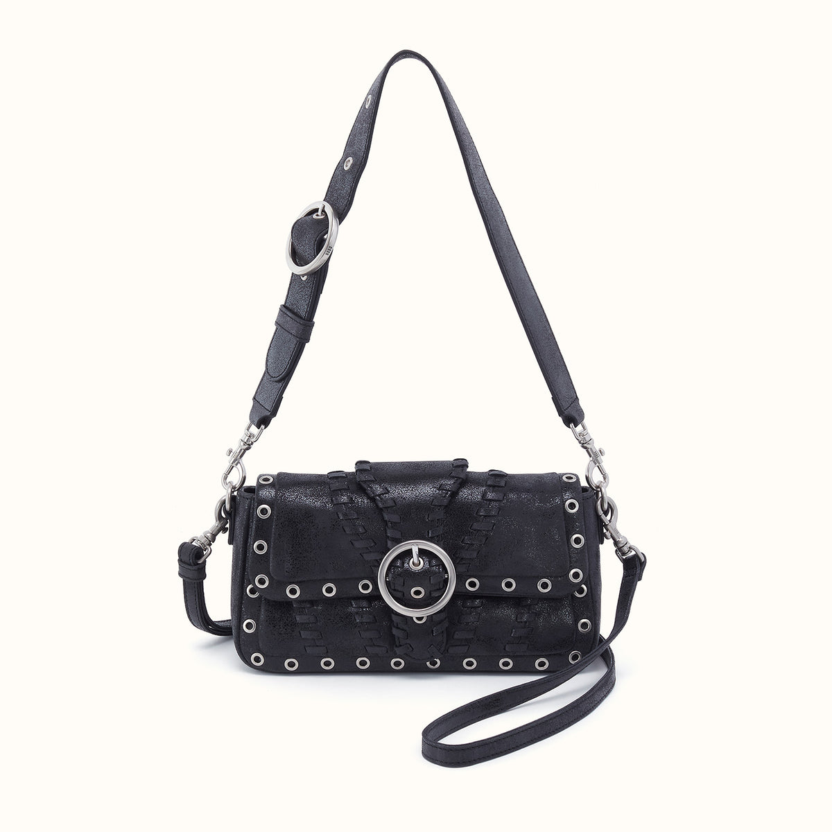 Charlie Baguette Bag In Buffed Leather - Black