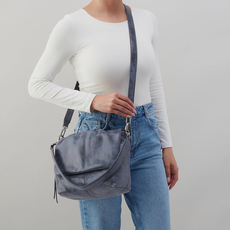 Harley Convertible Shoulder Bag in Buffed Leather - Indigo Sky