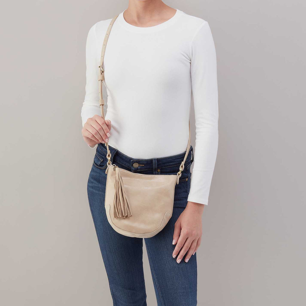 Lexi Crossbody in Buffed Leather - Frosted Pearl