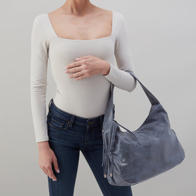 Kori Hobo in Buffed Leather - Indigo Sky