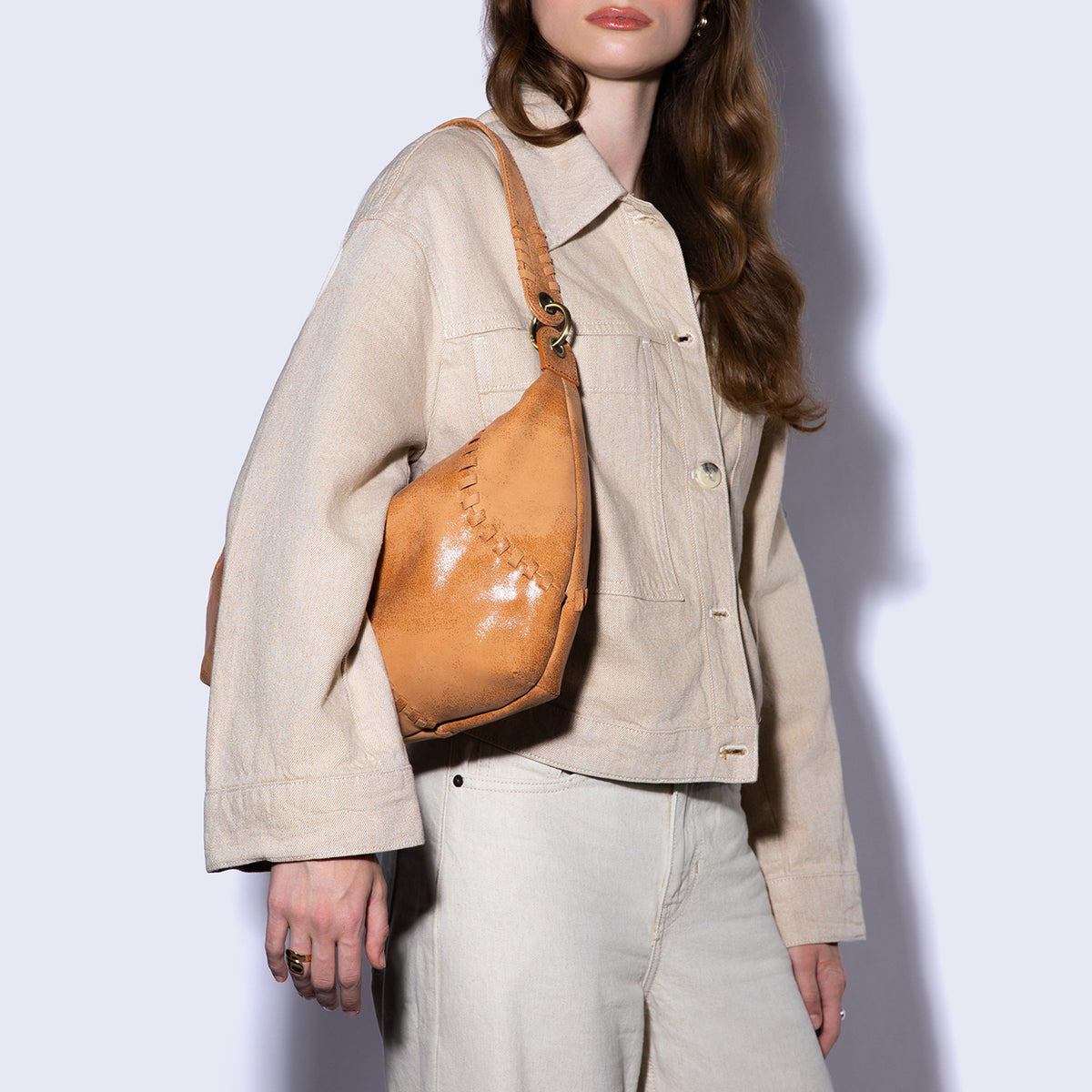 Opal Shoulder In Buffed Leather - Whiskey