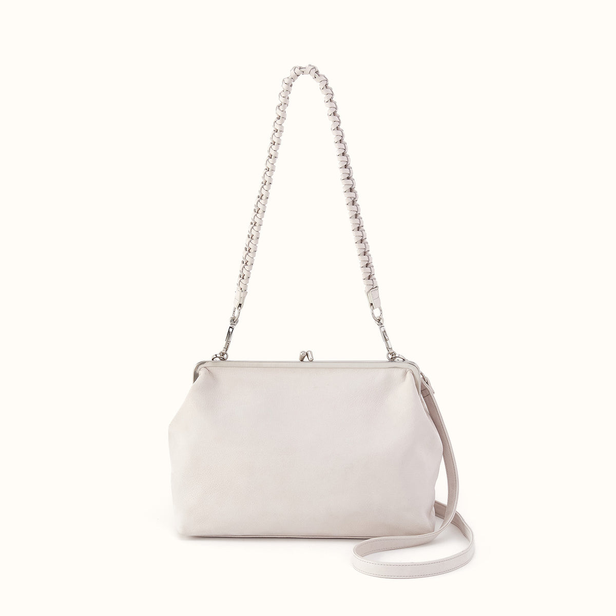 Alba Frame Large Shoulder Bag in Buffed Leather - Stone- FOL