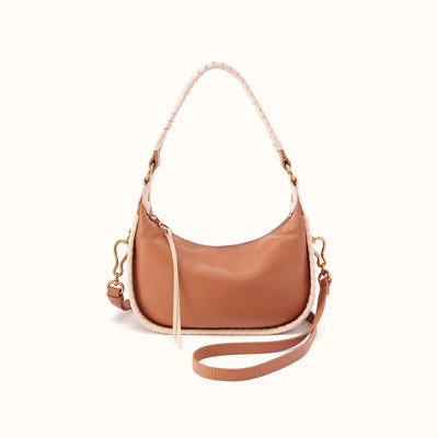 Mia Crescent Small Hobo in Smooth Leather - Warm Cashew