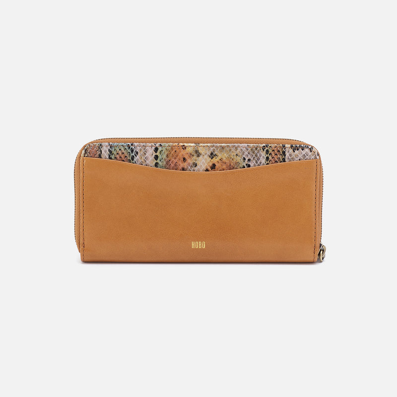 Max Large Zip Around Wallet in Mixed Leathers - Natural