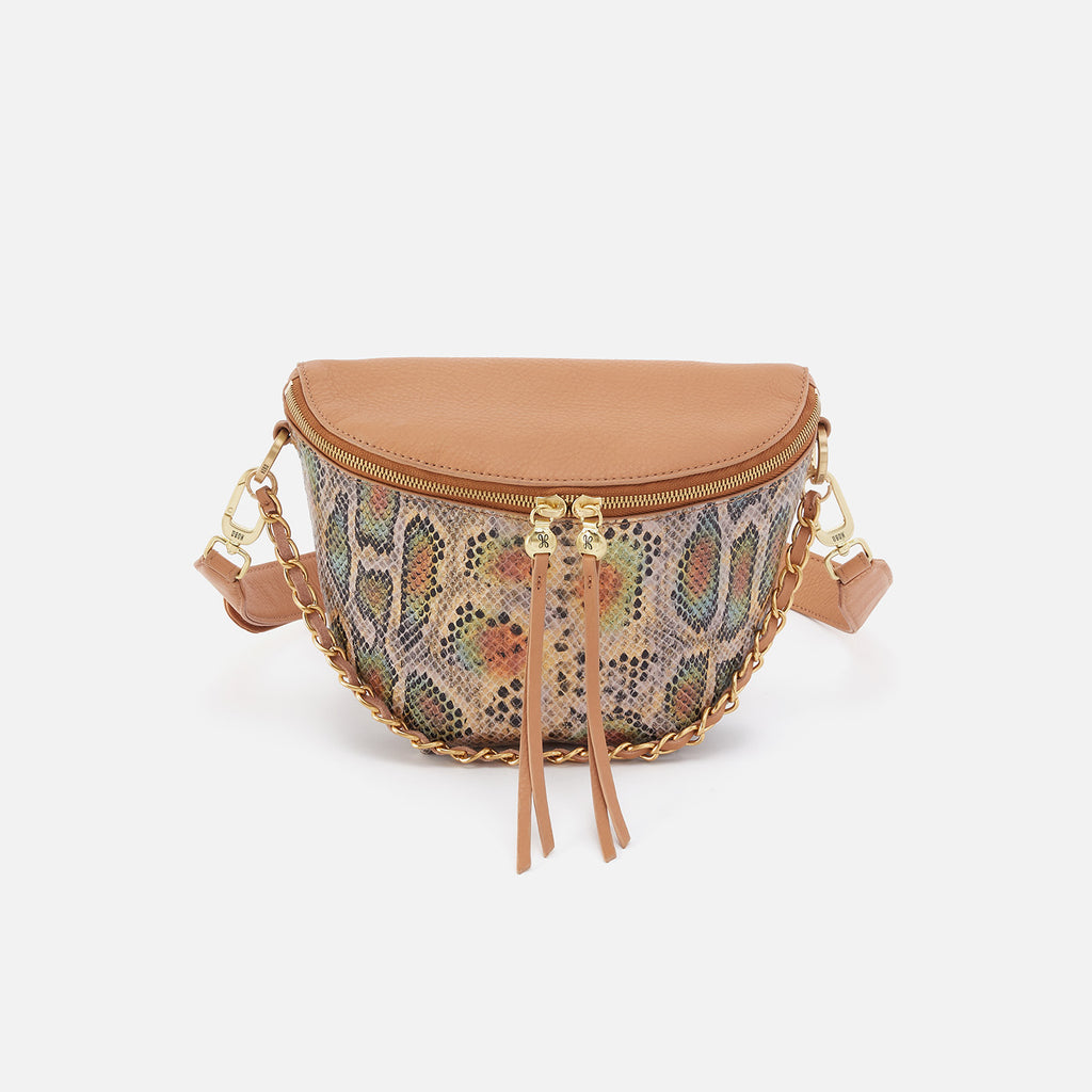 Miri Belt Bag in Mixed Leathers Opal Snake Print HOBO