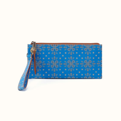 Vida Wristlet In Coated Canvas - Blue Journey Bandana