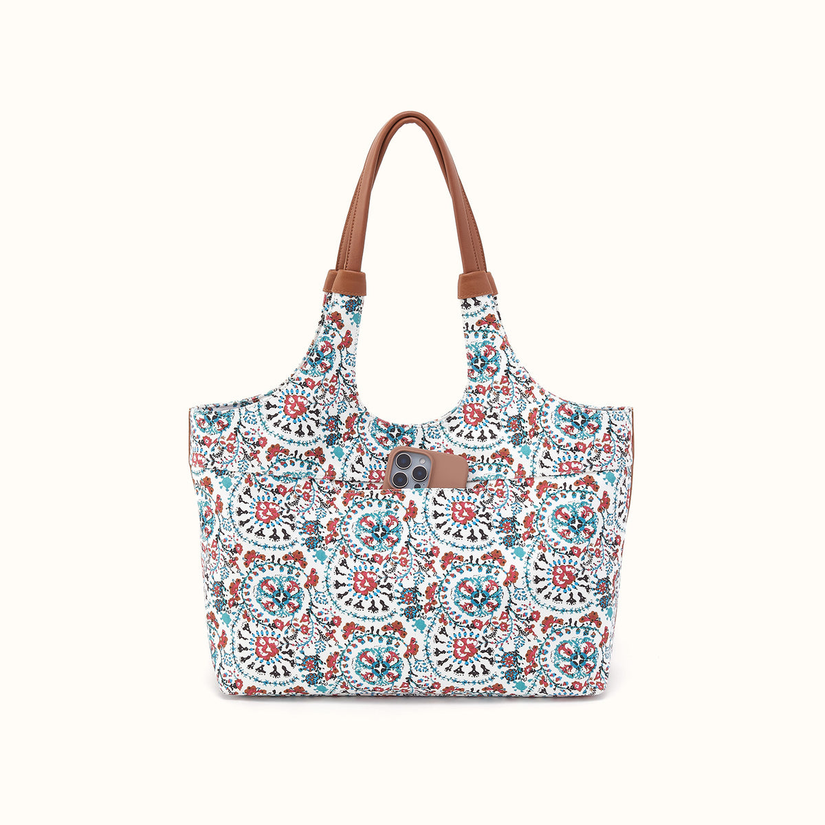 La Jolla Tote in Cotton Canvas - Batik Blooms Canvas