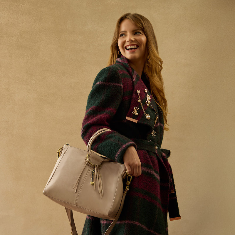 Sheila Medium Satchel in Aniline Gloss Leather - Stone Gloss