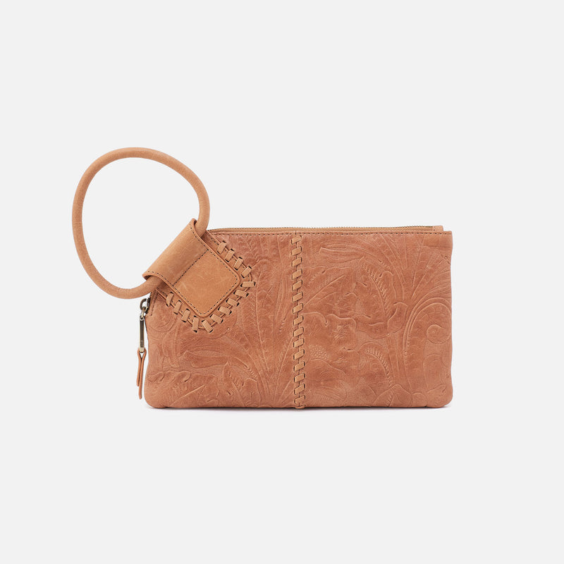 Sable Wristlet In Tooled Embossed Leather Saddle Tooled Emboss