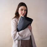 Alba Frame Large Shoulder Bag in Pebbled Leather - Black