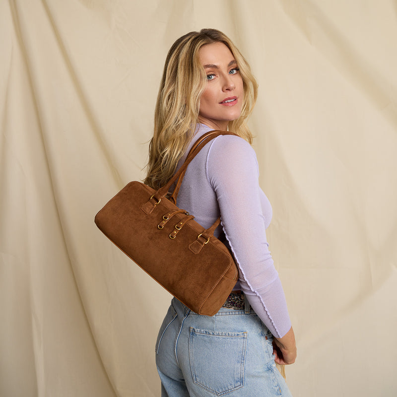 Sadie Satchel in Suede Leather - Truffle