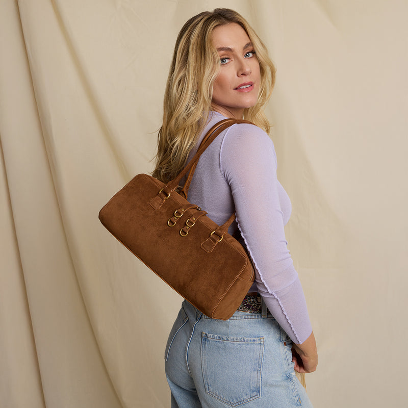 Sadie Satchel in Suede Leather - Truffle