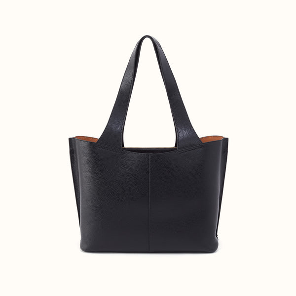 Vida Tote In Micro Pebbled Leather - Black and Biscuit – HOBO display picture 3
