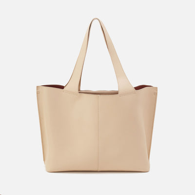 Vida Large Tote In Micro Pebbled Leather - Almond