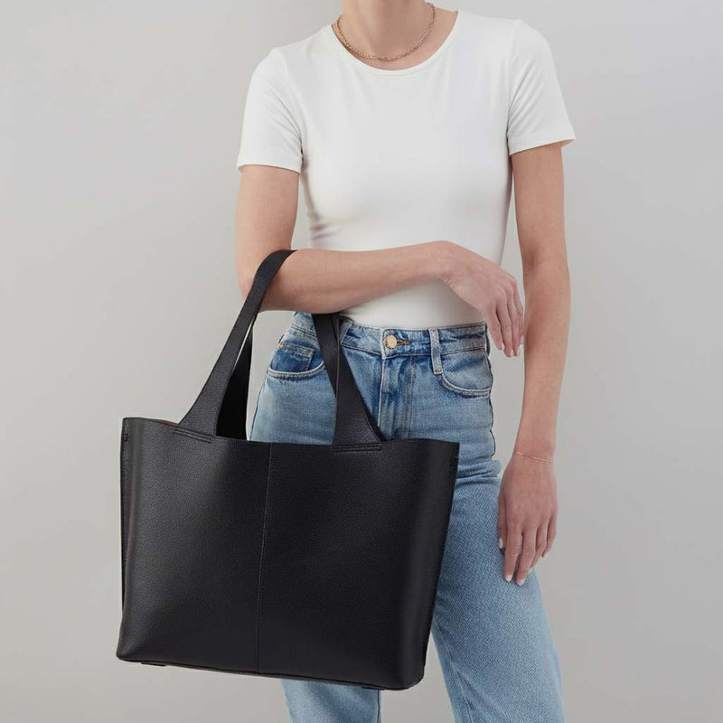 Vida Large Tote in Micro Pebbled Leather - Black