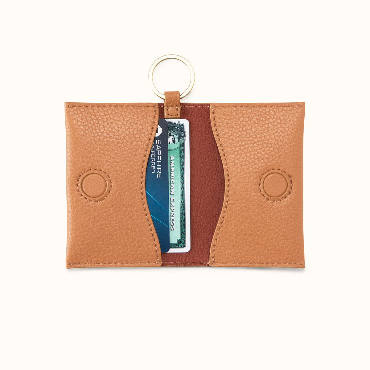 Vida Card Case In Micro Pebbled Leather - Biscuit