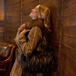 Kori Hobo in Pebbled Leather - Black With Studs