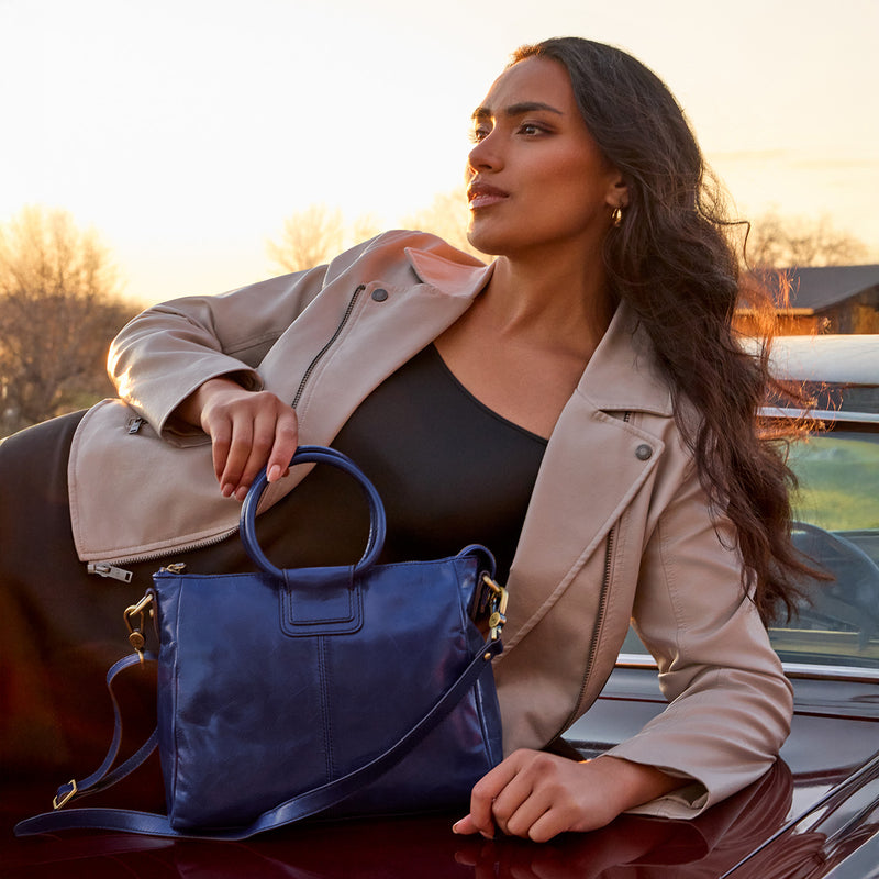 Sheila Medium Satchel in Polished Leather - Winter Violet