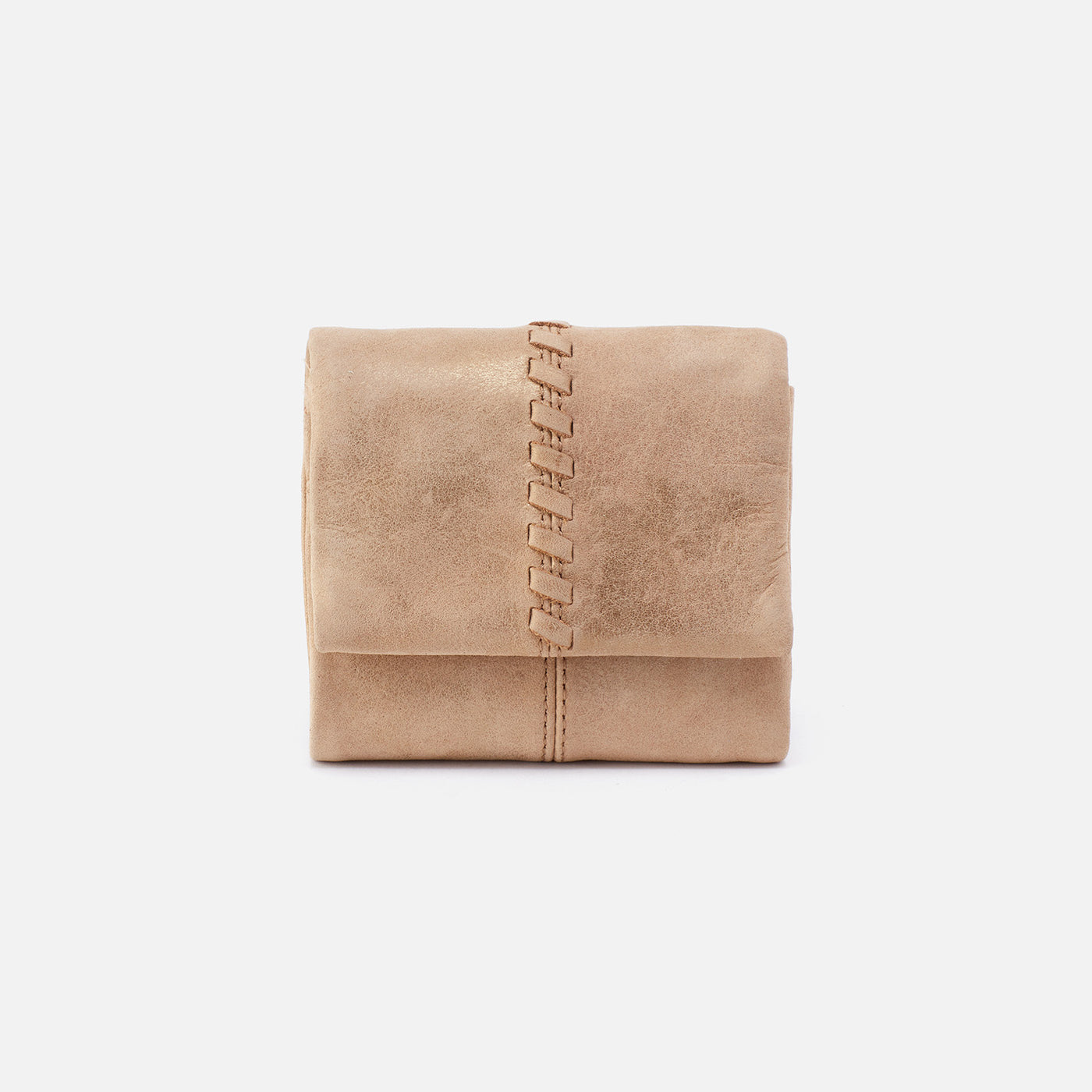 Keen Mini Trifold Compact Wallet in Nubuck Leather - Gold Cashmere