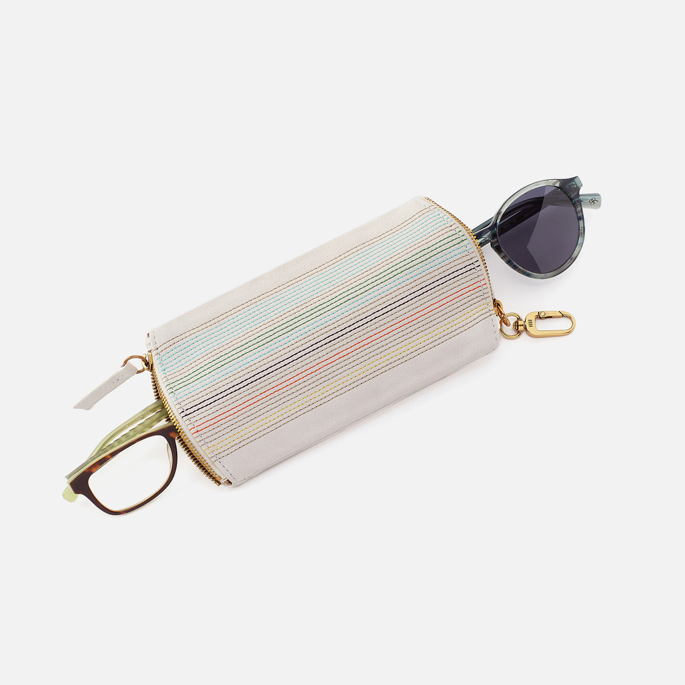 Spark Double Eyeglass Case in Pebbled Leather - White