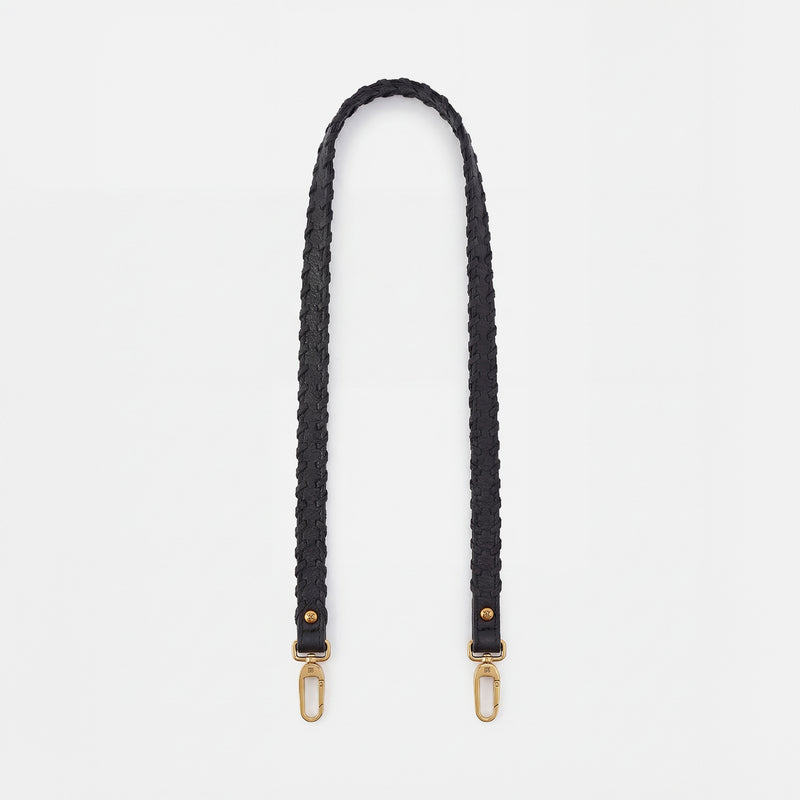Thin Braided Strap In Pebbled Leather - Black