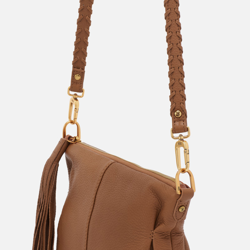 Thin Braided Strap in Pebbled Leather - Timber Brown